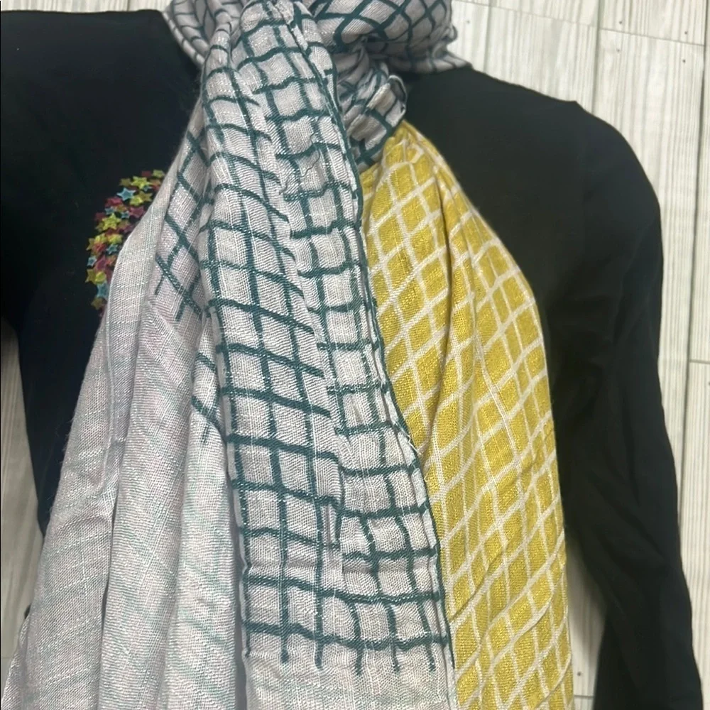 Boho Grid Print Tassel Scarf – Multicolor